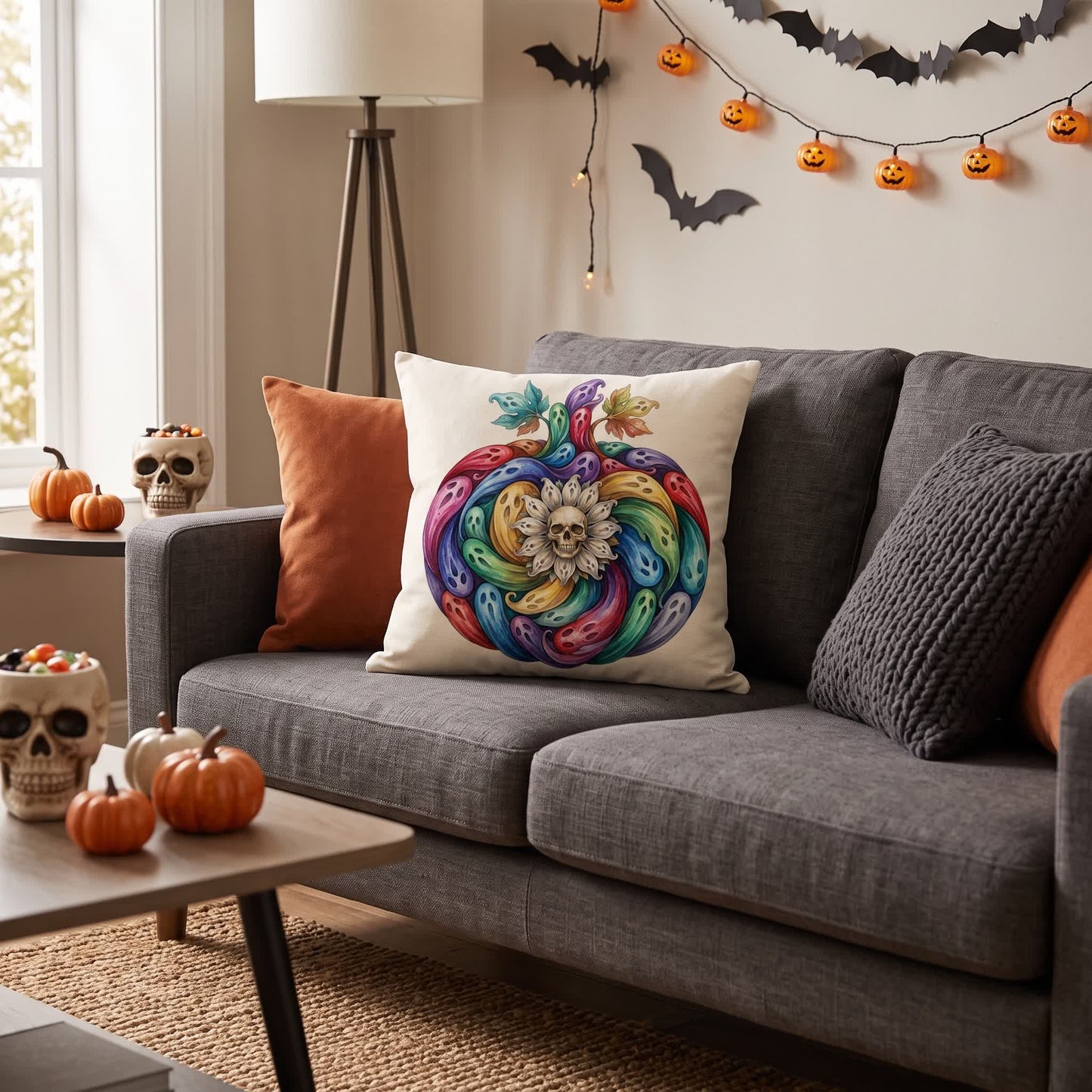Rainbow Ghost Pumpkin Halloween  Pillow Cover