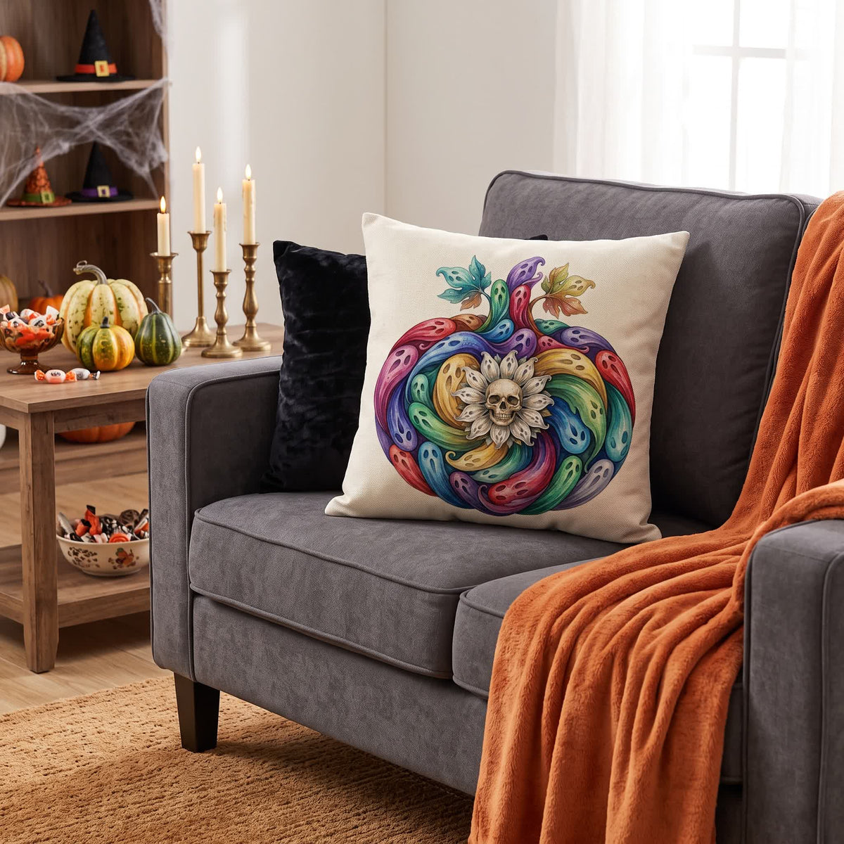 Rainbow Ghost Pumpkin Halloween  Pillow Cover