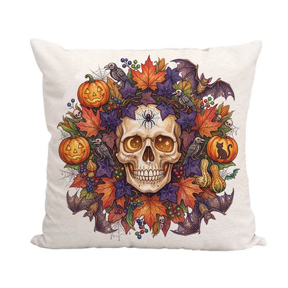 Vintage Gothic Halloween Skull Throw Pillow Cover