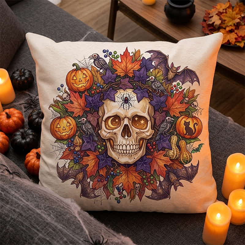 Vintage Gothic Halloween Skull Throw Pillow Cover