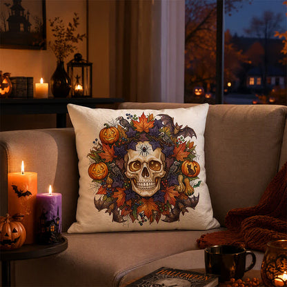 Vintage Gothic Halloween Skull Throw Pillow Cover