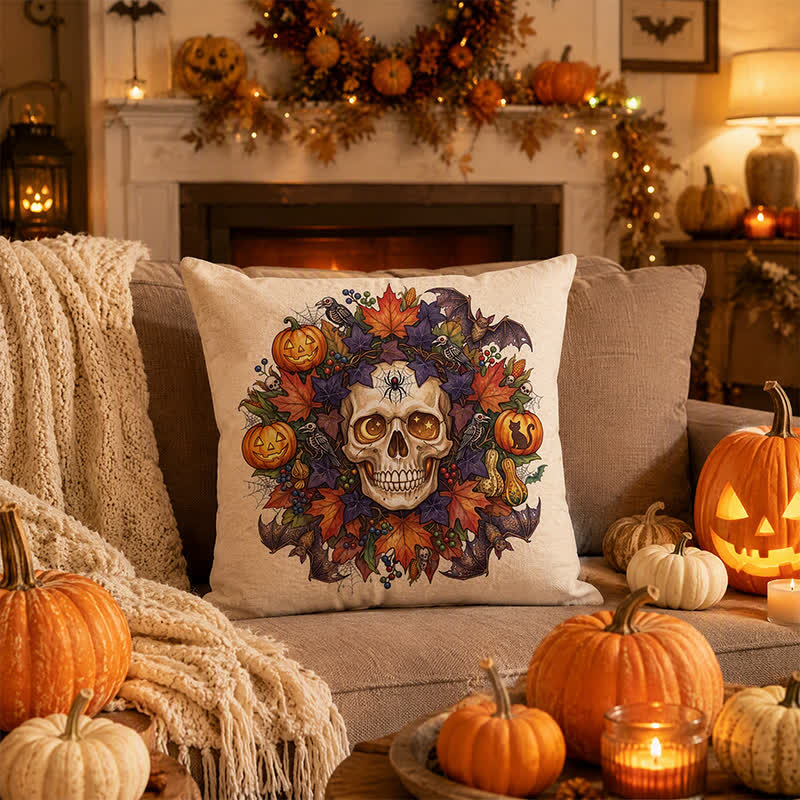 Vintage Gothic Halloween Skull Throw Pillow Cover