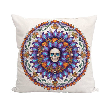 Halloween Gothic Skull Mandala Throw Pillow Cover