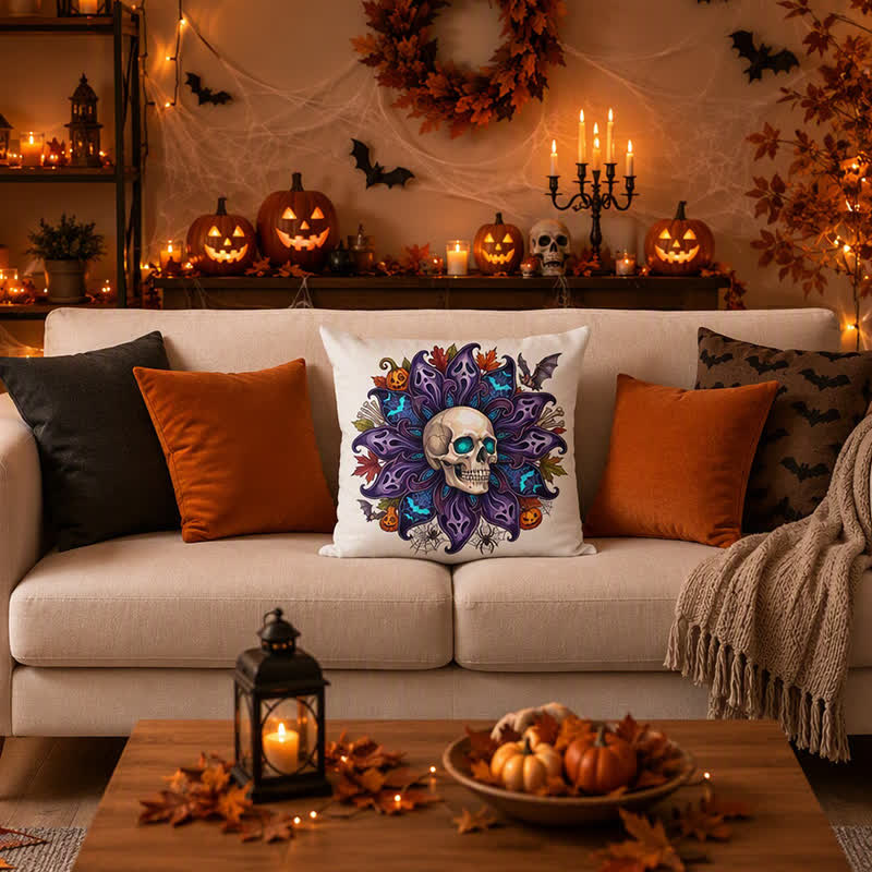 Nightfall Ghost Petal Skull Throw Pillow Cover