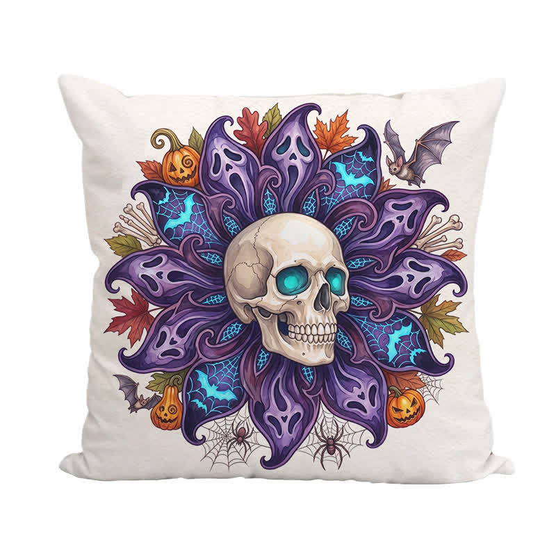 Nightfall Ghost Petal Skull Throw Pillow Cover