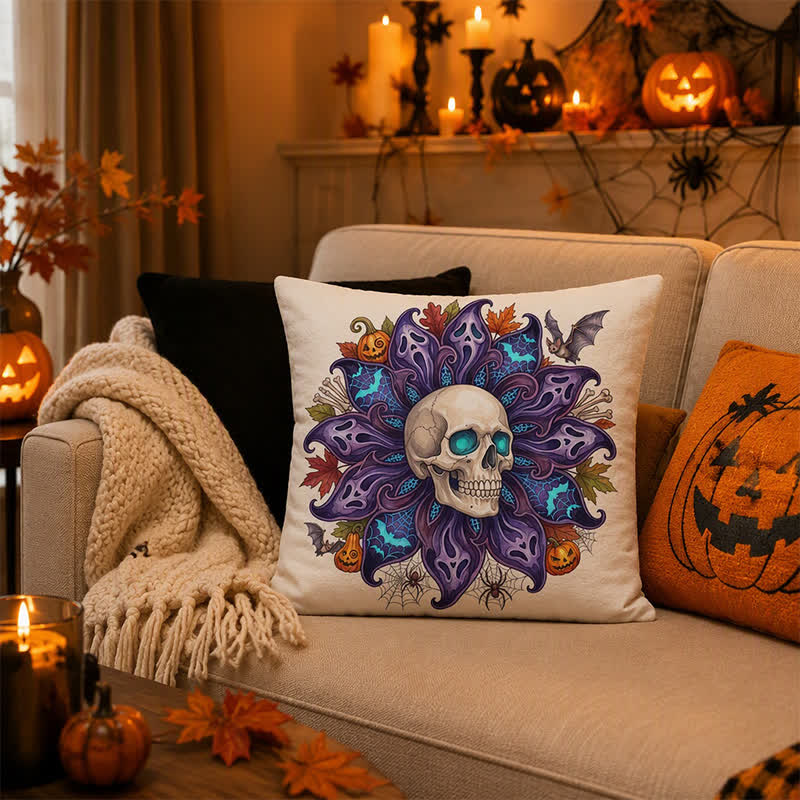Nightfall Ghost Petal Skull Throw Pillow Cover
