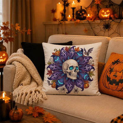 Nightfall Ghost Petal Skull Throw Pillow Cover