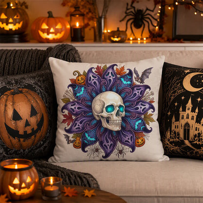 Nightfall Ghost Petal Skull Throw Pillow Cover