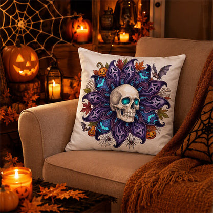 Nightfall Ghost Petal Skull Throw Pillow Cover
