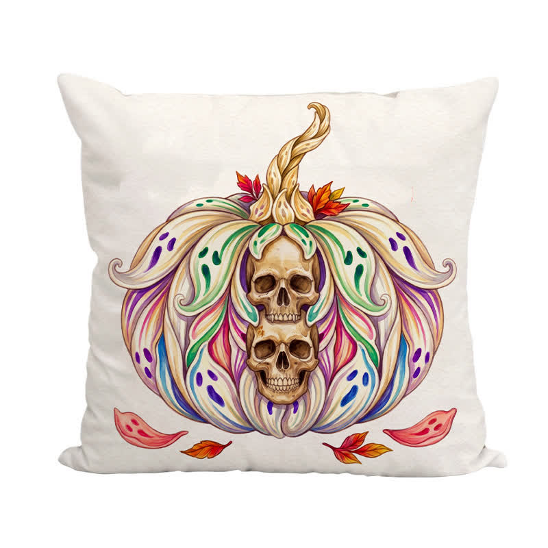 Mystical Twin Skull Pumpkin Throw Pillow Cover