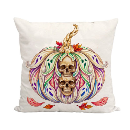 Mystical Twin Skull Pumpkin Throw Pillow Cover