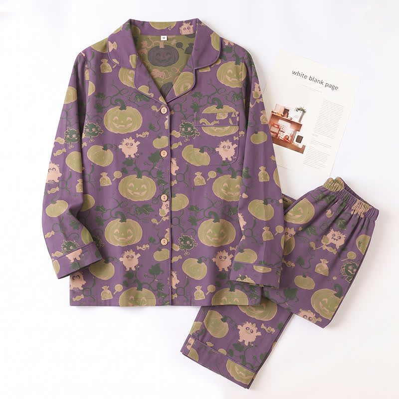 Whimsical Halloween Creature Pumpkin Loungewear Set