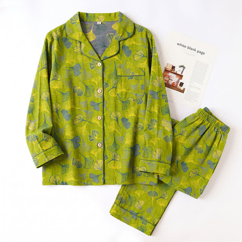 Nature‑Inspired Ginkgo Leaf Cotton Loungewear Set