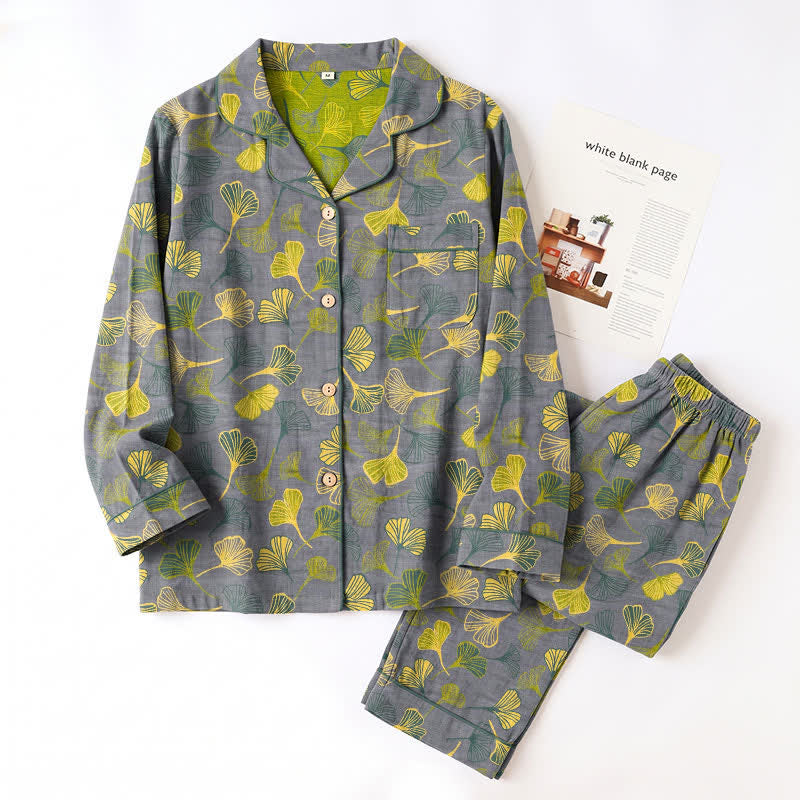 Nature‑Inspired Ginkgo Leaf Cotton Loungewear Set