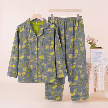 Nature‑Inspired Ginkgo Leaf Cotton Loungewear Set