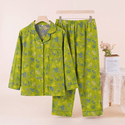 Nature‑Inspired Ginkgo Leaf Cotton Loungewear Set