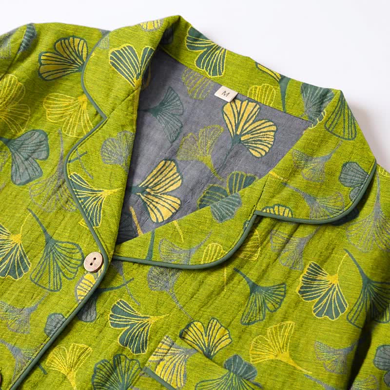Nature‑Inspired Ginkgo Leaf Cotton Loungewear Set