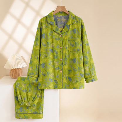 Nature‑Inspired Ginkgo Leaf Cotton Loungewear Set