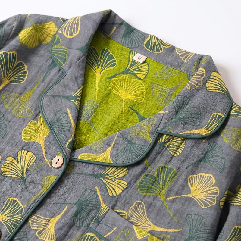 Nature‑Inspired Ginkgo Leaf Cotton Loungewear Set