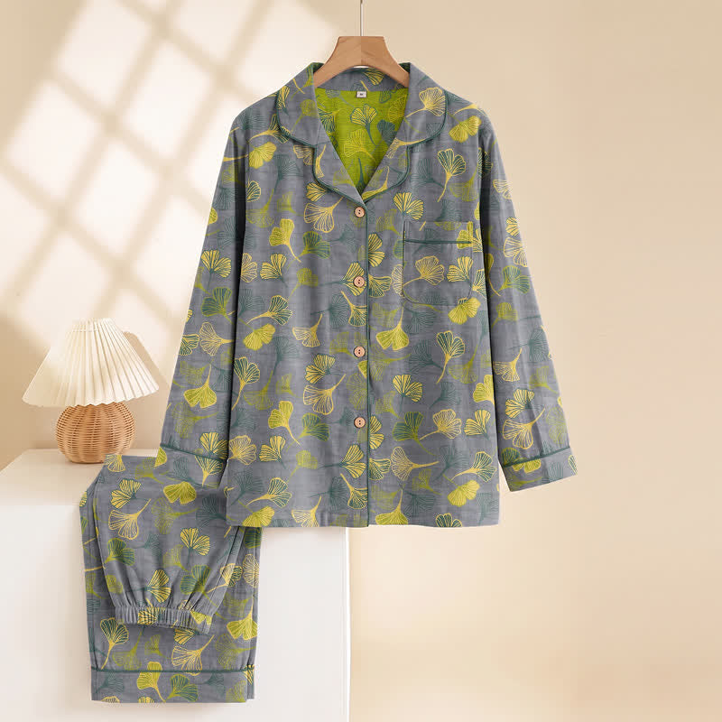 Nature‑Inspired Ginkgo Leaf Cotton Loungewear Set