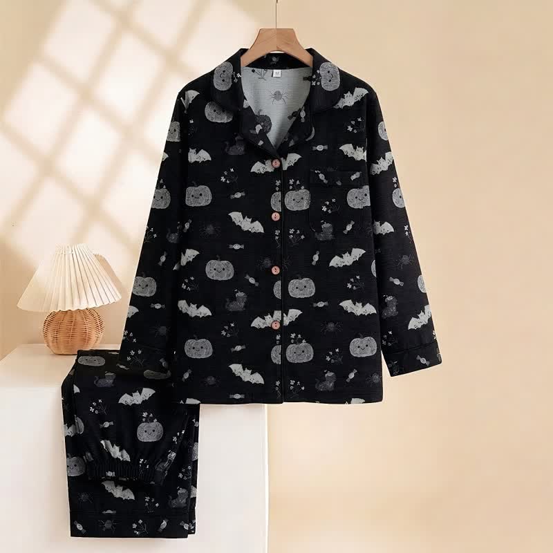 Halloween Pumpkin Bat Cotton Gauze Loungewear Set