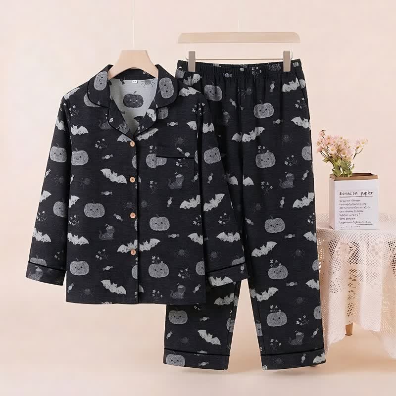 Halloween Pumpkin Bat Cotton Gauze Loungewear Set