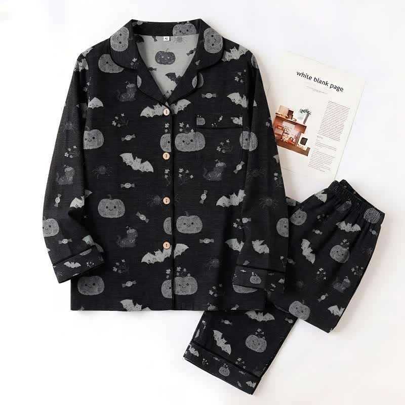 Halloween Pumpkin Bat Cotton Gauze Loungewear Set