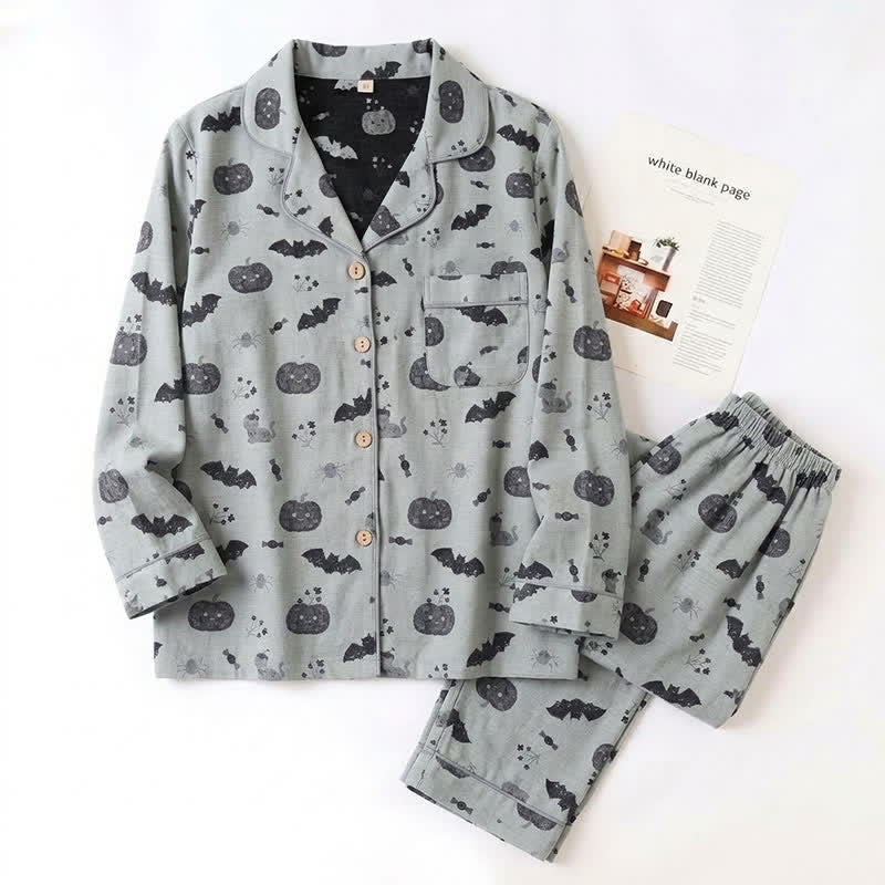 Halloween Pumpkin Bat Cotton Gauze Loungewear Set