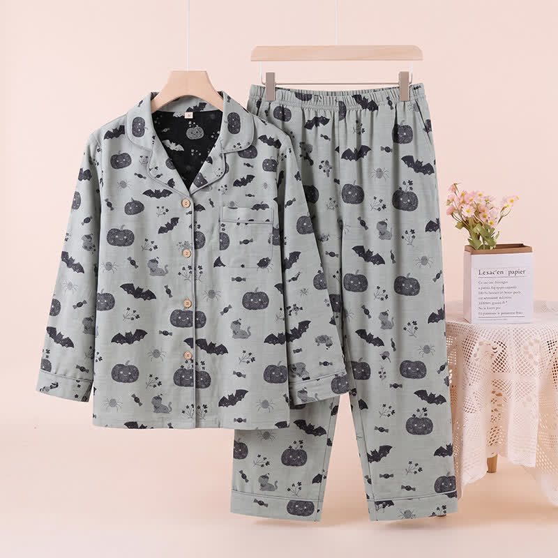 Halloween Pumpkin Bat Cotton Gauze Loungewear Set