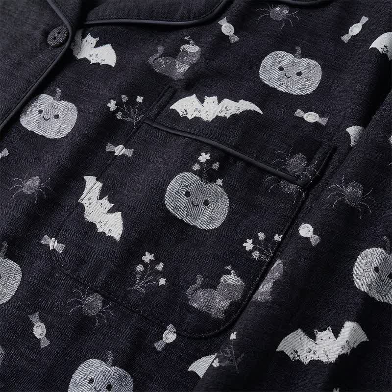 Halloween Pumpkin Bat Cotton Gauze Loungewear Set