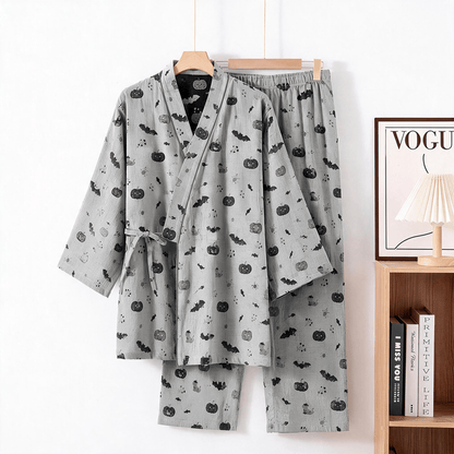 Halloween Bat Pumpkin Cotton Kimono Pajama Set