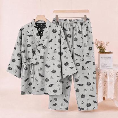 Halloween Bat Pumpkin Cotton Kimono Pajama Set