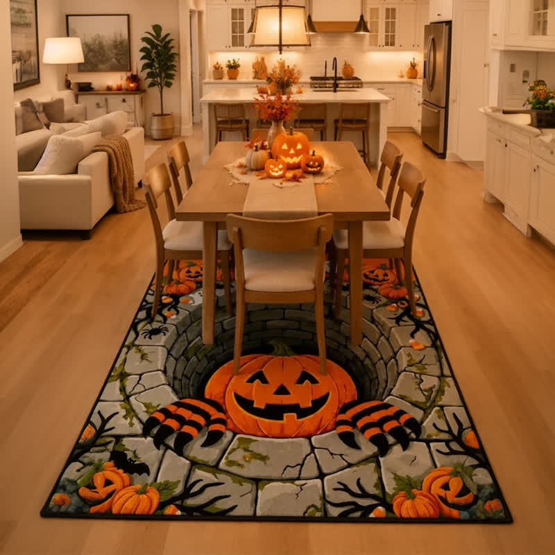 3D Halloween Pumpkin Optical Illusion Area Rug