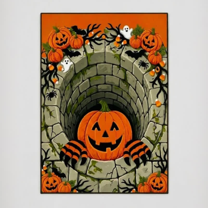 3D Halloween Pumpkin Optical Illusion Area Rug
