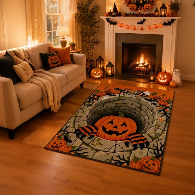 3D Halloween Pumpkin Optical Illusion Area Rug