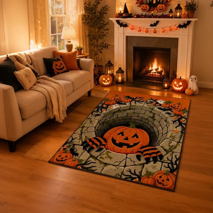 3D Halloween Pumpkin Optical Illusion Area Rug