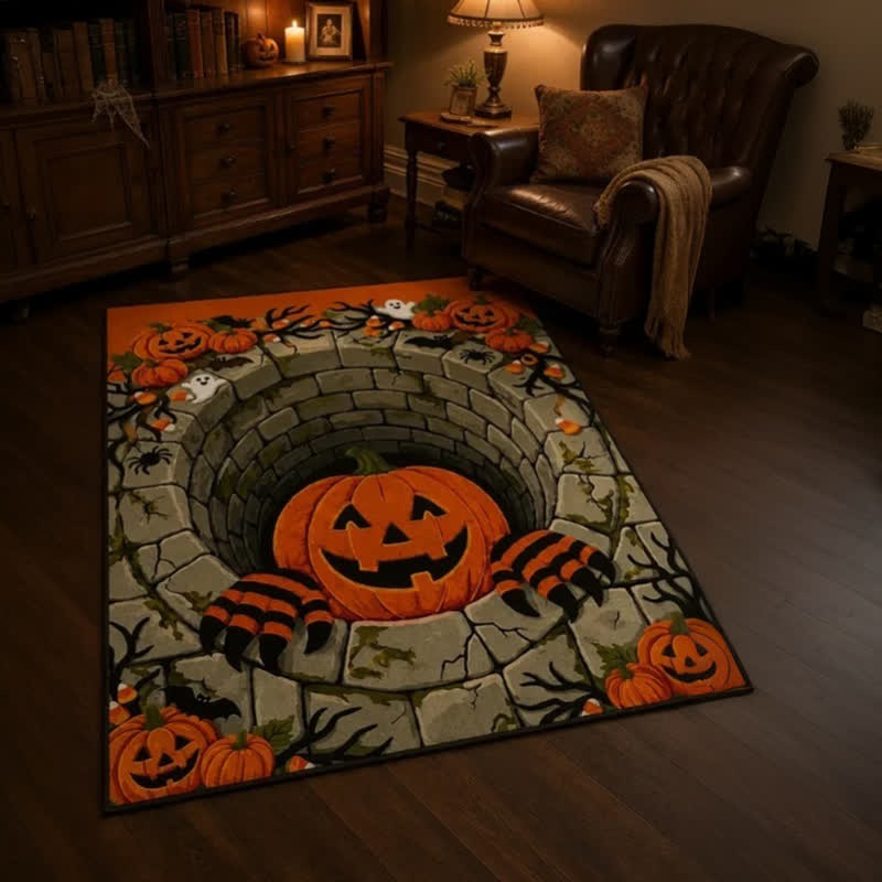 3D Halloween Pumpkin Optical Illusion Area Rug
