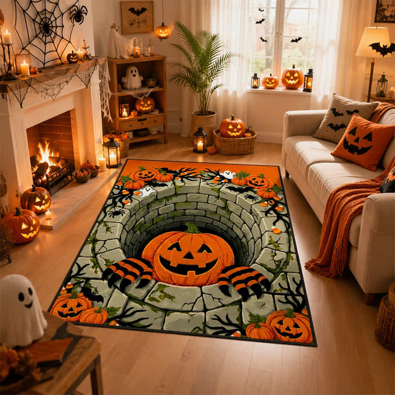 3D Halloween Pumpkin Optical Illusion Area Rug
