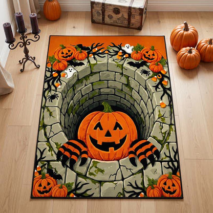 3D Halloween Pumpkin Optical Illusion Area Rug