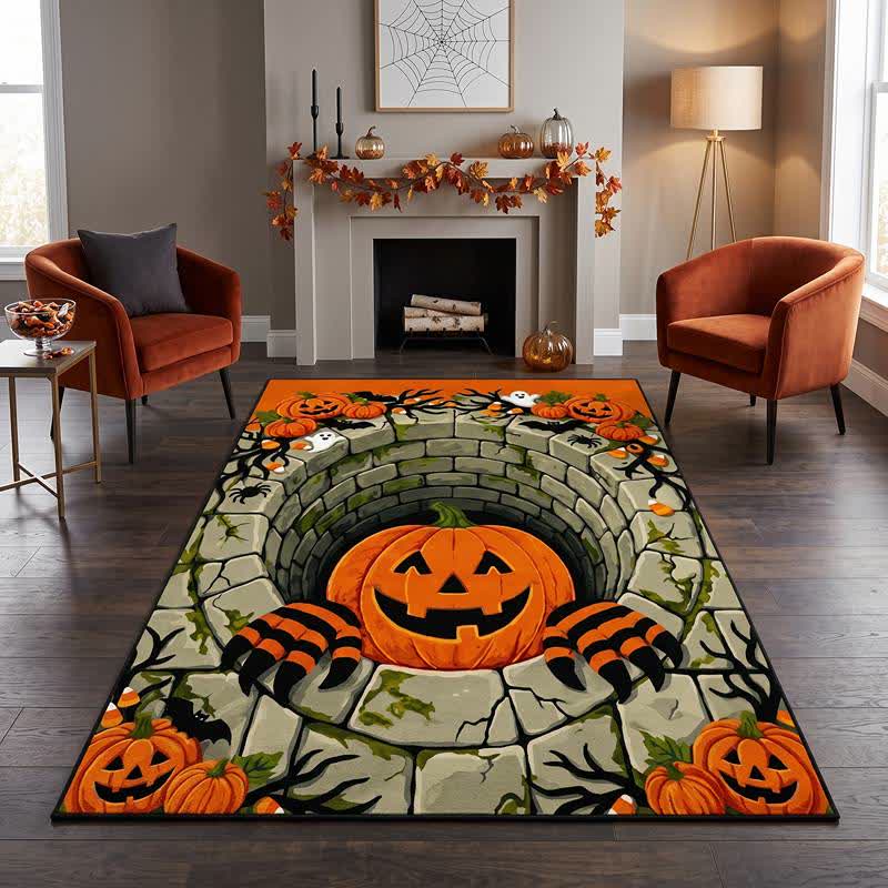3D Halloween Pumpkin Optical Illusion Area Rug