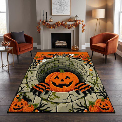 3D Halloween Pumpkin Optical Illusion Area Rug
