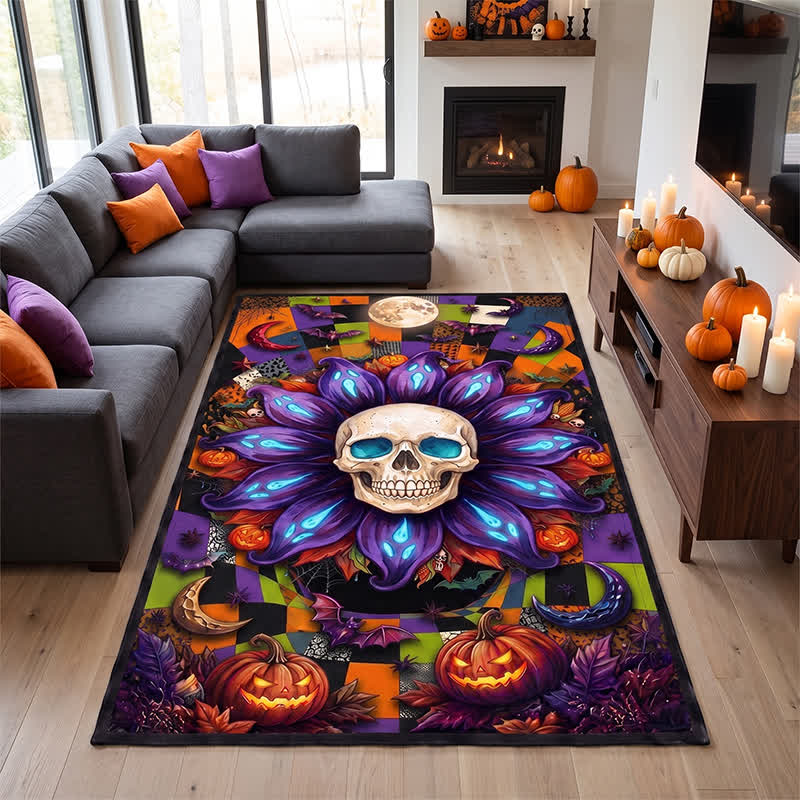 Halloween Gothic Skull Mandala Non-slip Area Rug