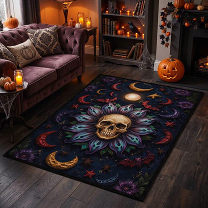 Celestial Gothic Skull Mandala Area Rug