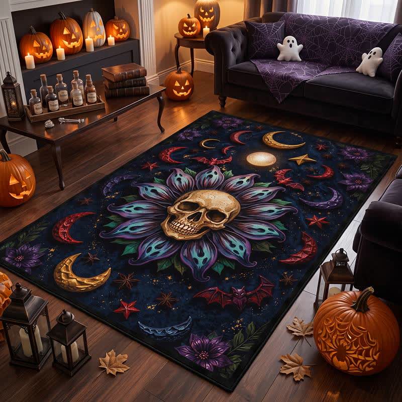 Celestial Gothic Skull Mandala Area Rug