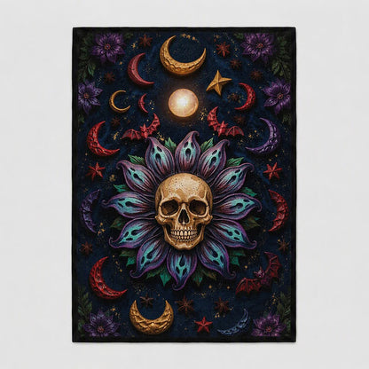Celestial Gothic Skull Mandala Area Rug