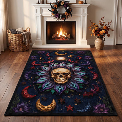 Celestial Gothic Skull Mandala Area Rug