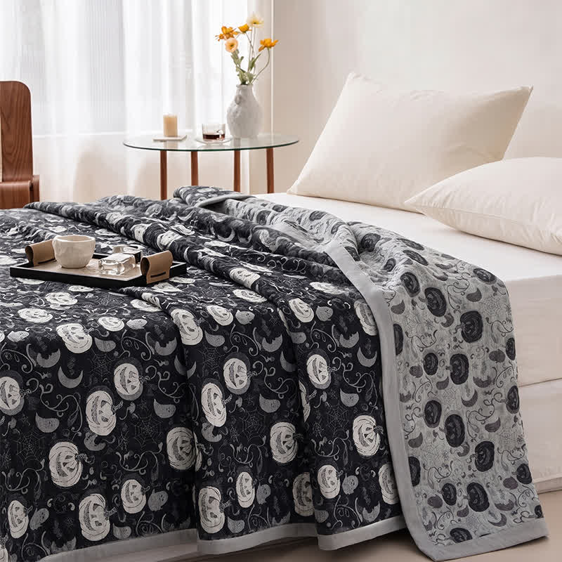 Halloween Pumpkin Ghost Reversible Cotton Blanket