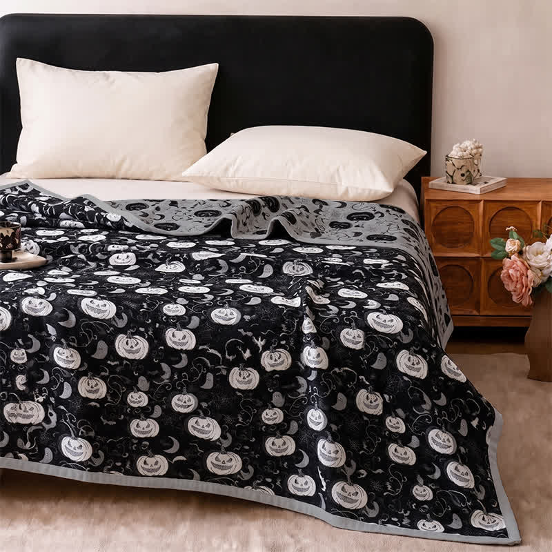 Halloween Pumpkin Ghost Reversible Cotton Blanket