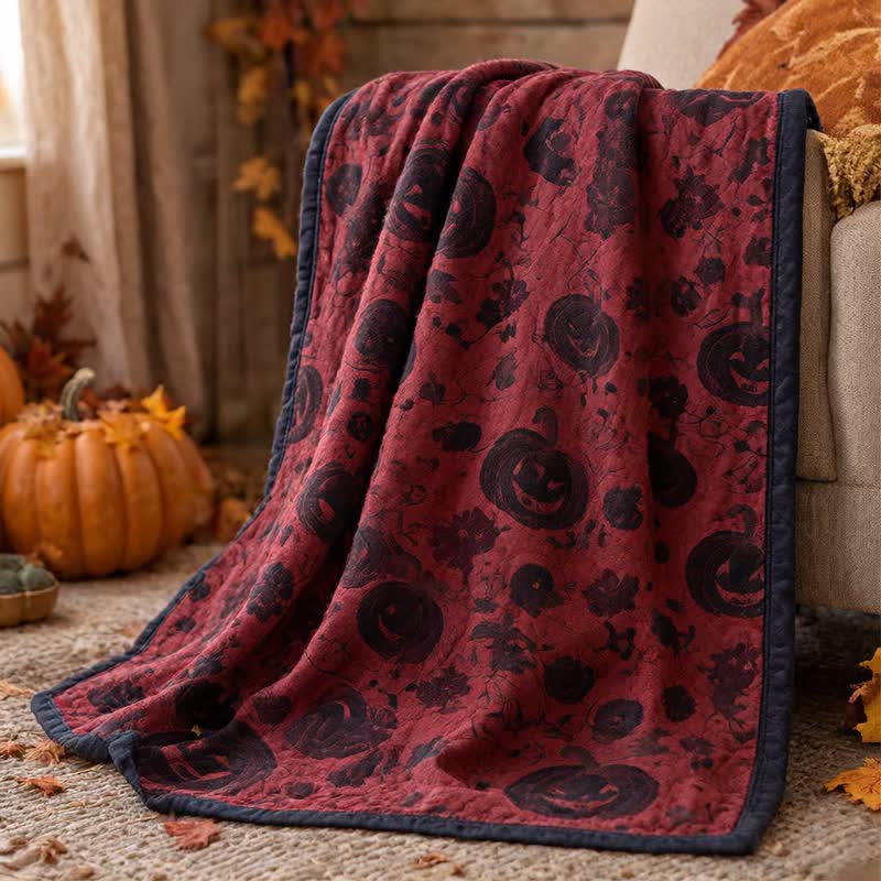 Burgundy Pumpkin Halloween Reversible Cotton Blanket
