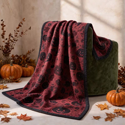 Burgundy Pumpkin Halloween Reversible Cotton Blanket